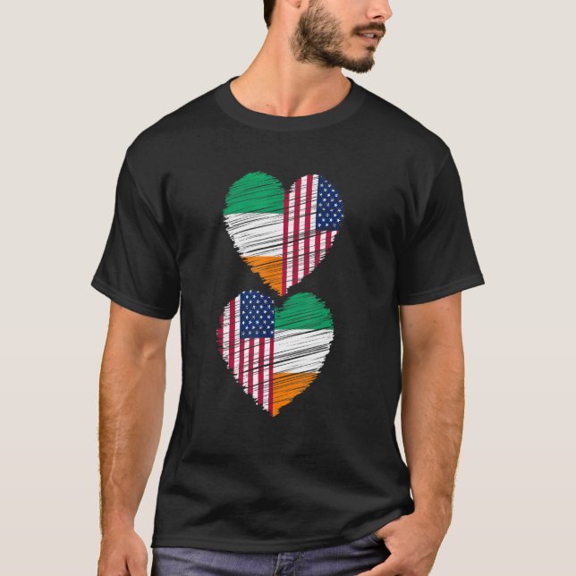 Camiseta Orgulho Cidadão Duplo do Irish American Flag Heart (Frente)