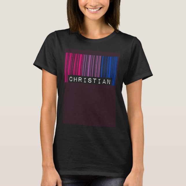 Camiseta Orgulho Cristão Queer Estético Código de Barras Bi (Frente)
