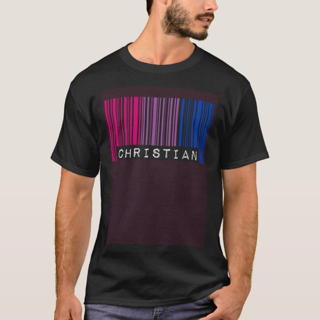 Camiseta Orgulho Cristão Queer Estético Código de Barras Bi (Frente)
