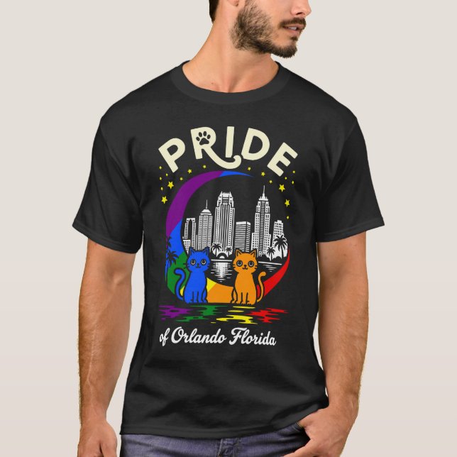 Camiseta Orgulho da Bandeira Arco-íris dos Gatos da Cidade  (Frente)