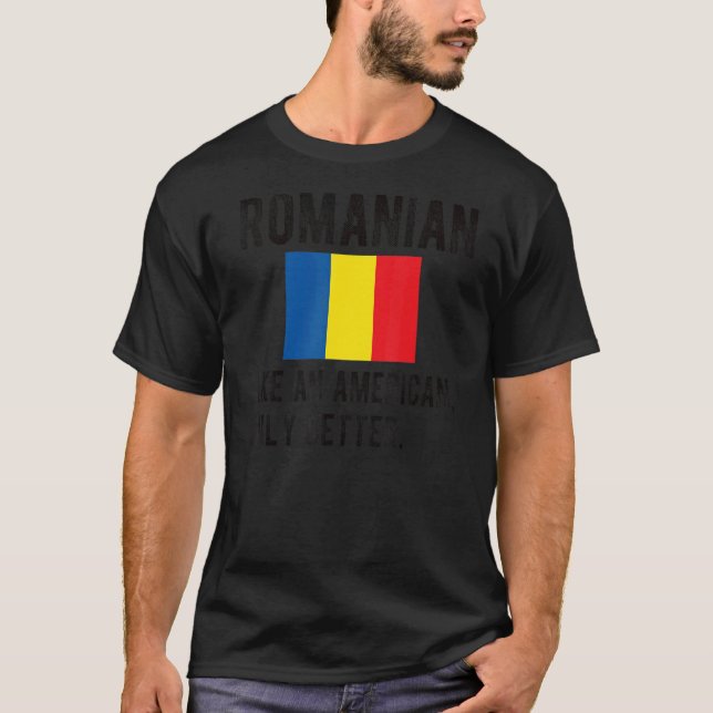 Camiseta Orgulho da bandeira romena Romênia Nascer Raízes R (Frente)