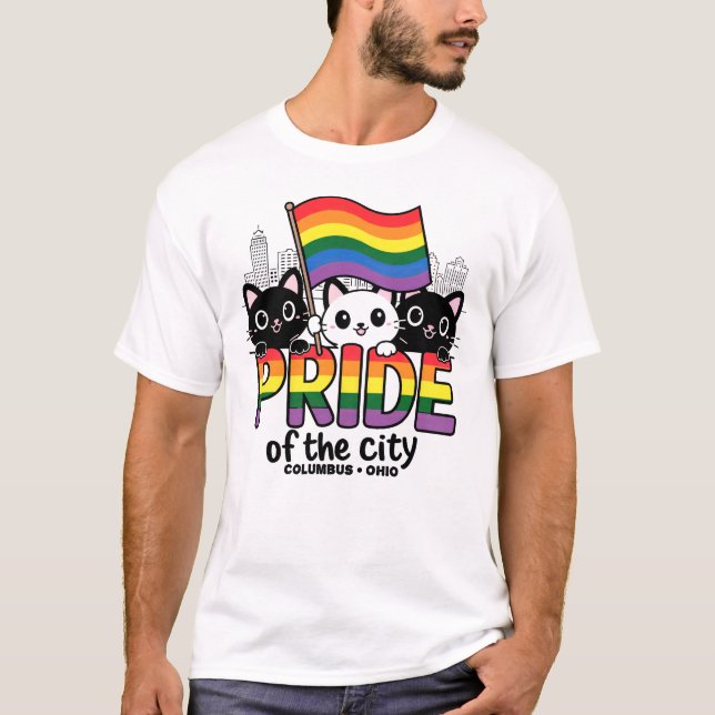 Camiseta Orgulho da Cidade de Columbus Ohio EUA Rainbow Fla (Frente)