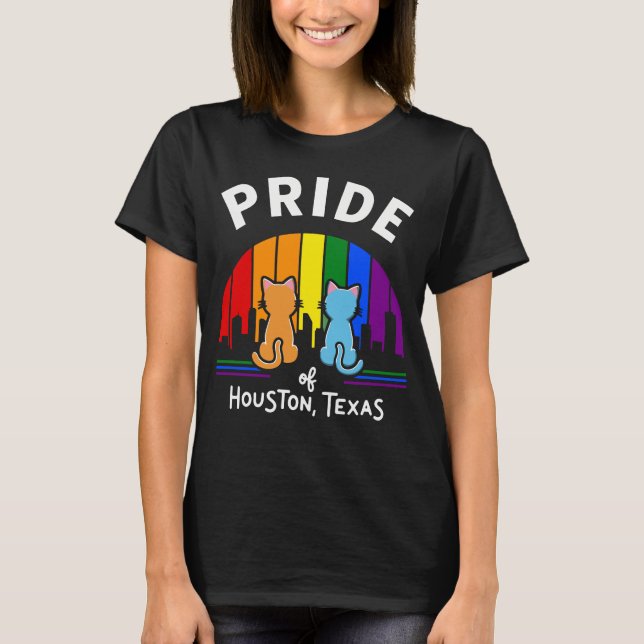 Camiseta Orgulho da Cidade de Houston Texas EUA Rainbow Fla (Frente)