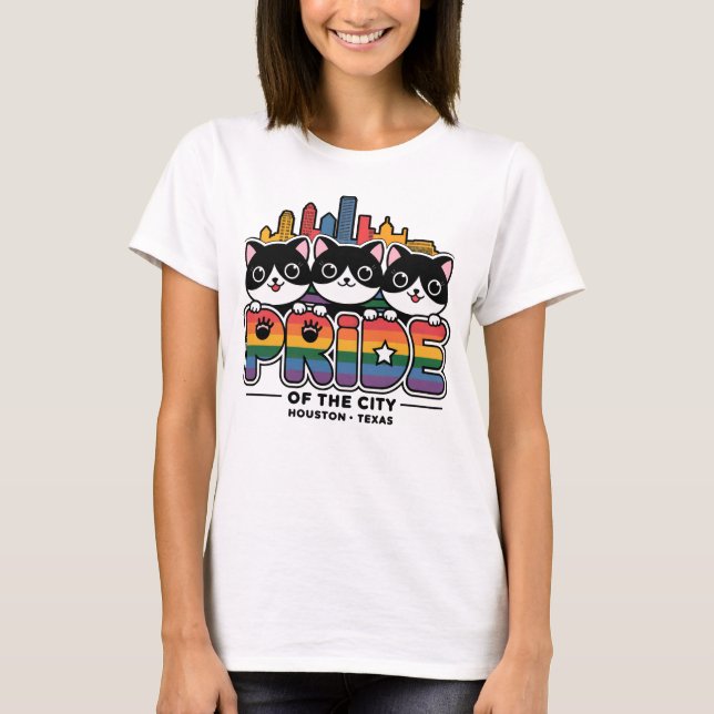 Camiseta Orgulho da Cidade de Houston Texas EUA Rainbow Fla (Frente)