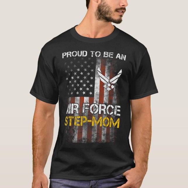 Camiseta Orgulho da Força Aérea Step-Mãe Bandeira Americana (Frente)
