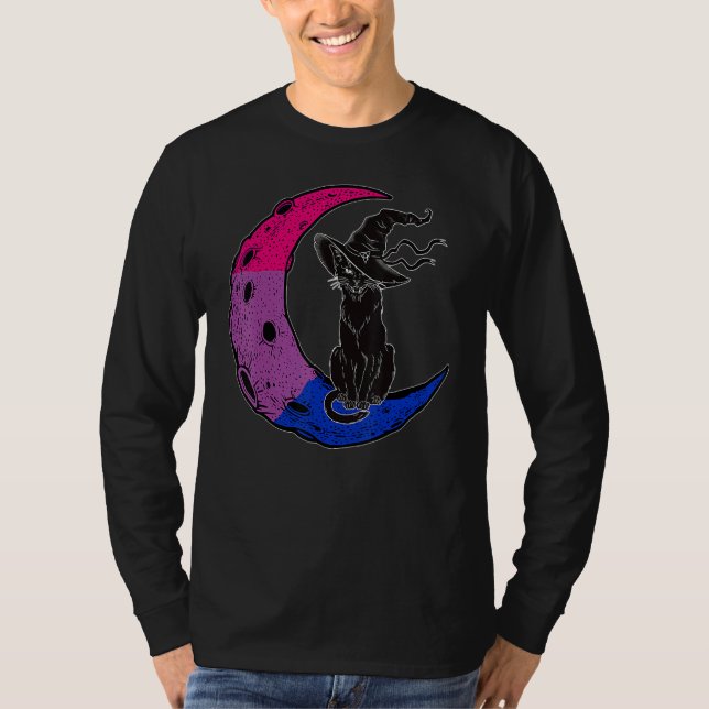 Camiseta Orgulho de Bruxa do Gato Espacial da Lua Bissexual (Frente)