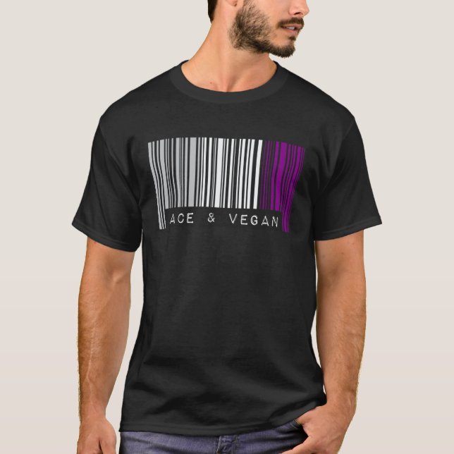 Camiseta Orgulho de Código de Barras Assexual Ace e Vegano  (Frente)