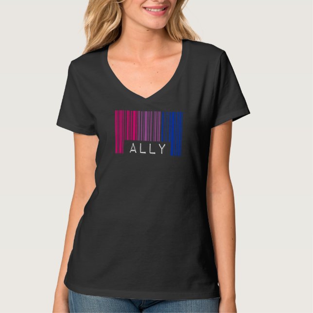 Camiseta Orgulho de Código de Barras Bissexual Ally Queer E (Frente)