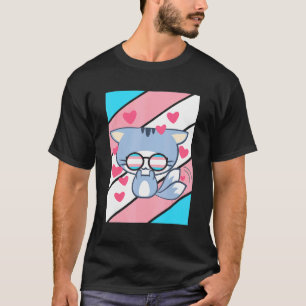 Camiseta Orgulho de Gato coração Bandeira Transgênero LGBT
