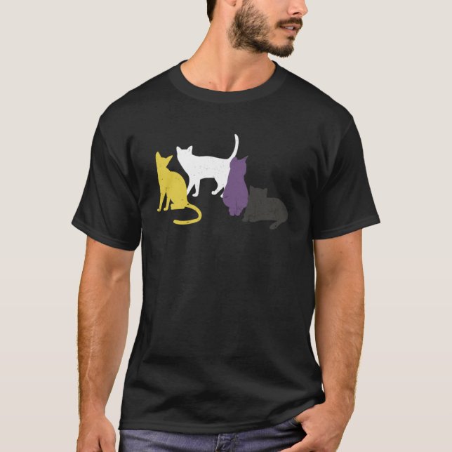 Camiseta Orgulho de Gatos LGBTQ de Sinalizador Não Binário  (Frente)