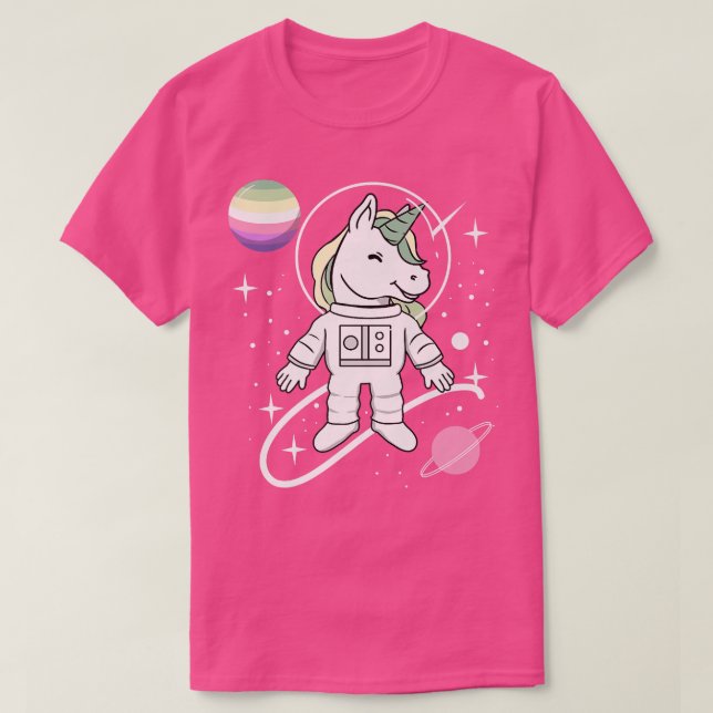 Camiseta Orgulho de Genderfae do Astronauta da Unicórn (Frente do Design)