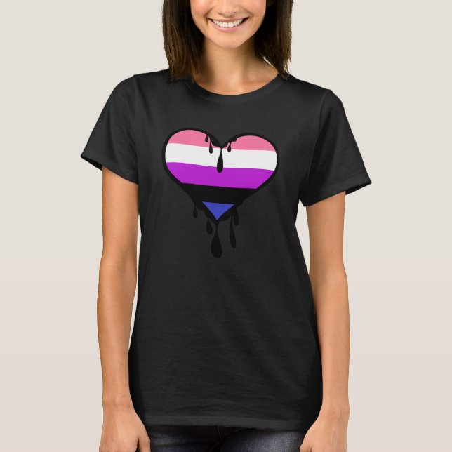 Camiseta Orgulho de Genderfluido Derrubando Coração (Frente)