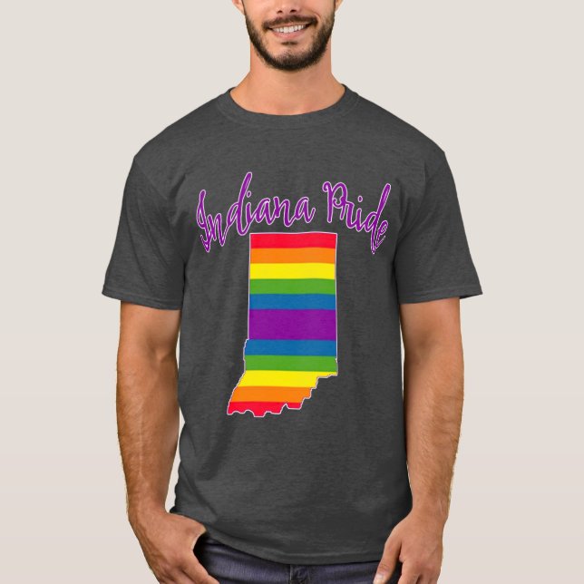 Camiseta Orgulho de Indiana com Listras de Arco-íris (Frente)