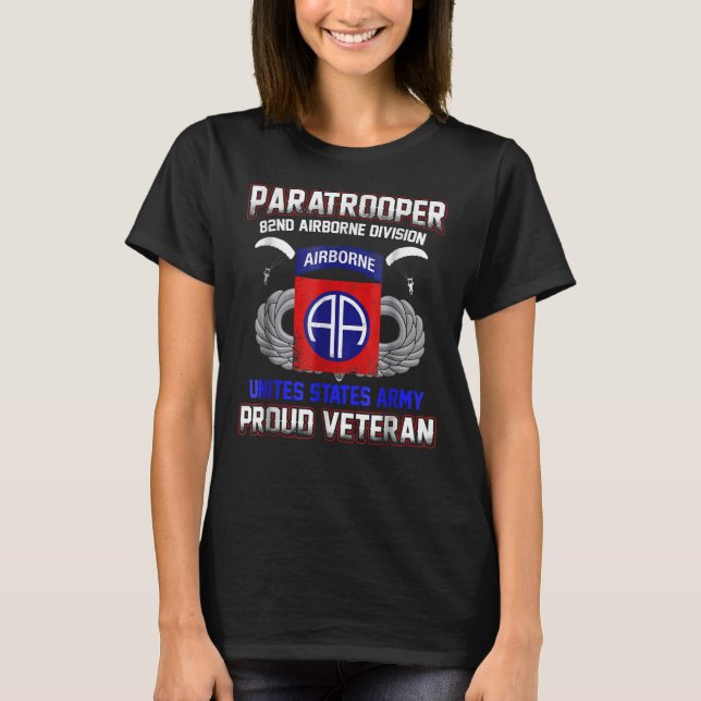 Camiseta  Orgulho de Paratrooper Veteran-82ª Divisão Aerotr (Frente)
