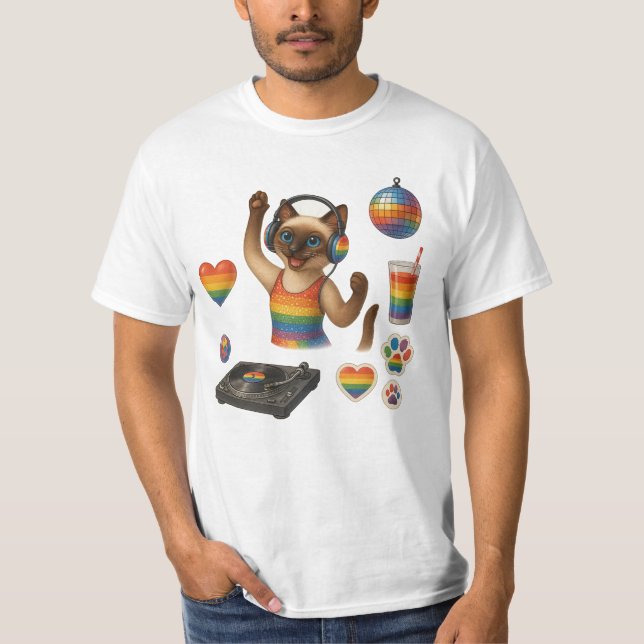 Camiseta Orgulho de patas LGBTQ inspirado em Gato (Frente)