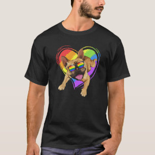 Camiseta Orgulho do Bulldog Francês Rainbow Heart Gay Lgbt 