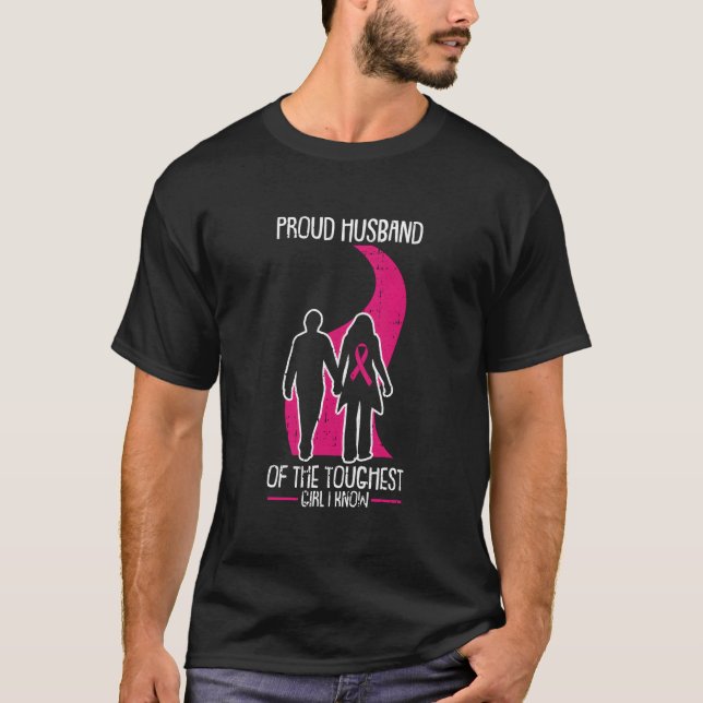Camiseta Orgulho do Cancer de Mama do Marido Sensibilização (Frente)