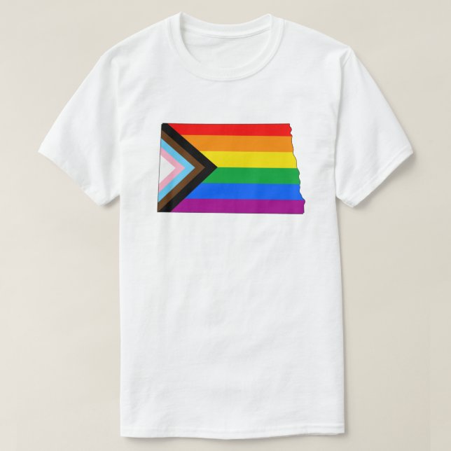 Camiseta Orgulho do Estado de Dakota do Norte LGBTQ Progres (Frente do Design)