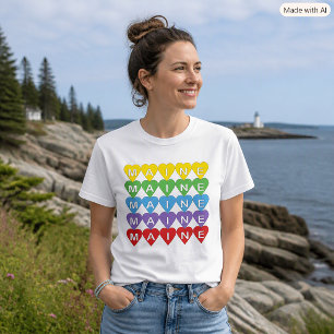 Camiseta Orgulho do Estado do Maine Corações Coloridos