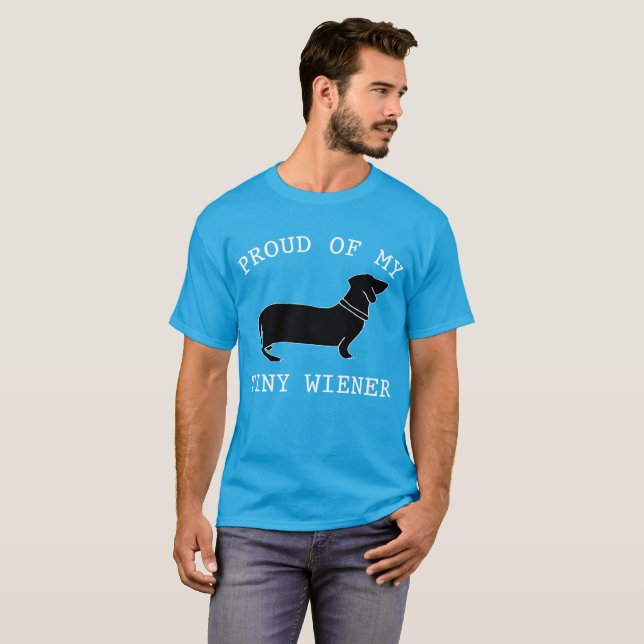 Camiseta Orgulho do meu pequenino Wiener Funny Dachshund (Frente Completa)