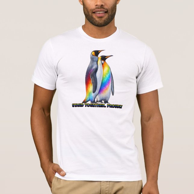 Camiseta Orgulho do Pingüim Arco-íris Fica Junto (Frente)