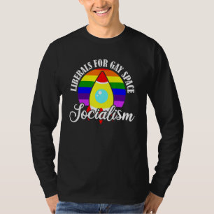Camiseta Orgulho do Socialismo Espacial Gay dos Retros Libe