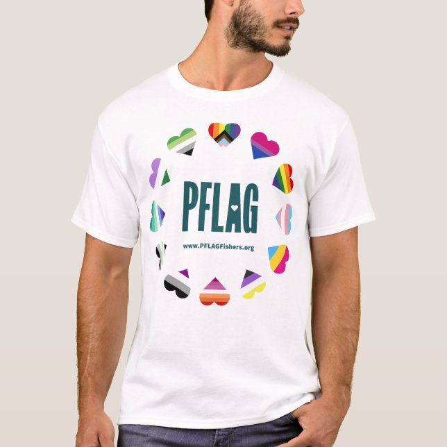 Camiseta Orgulho dos Fishers PFLAG - logótipo teal - URL te (Frente)