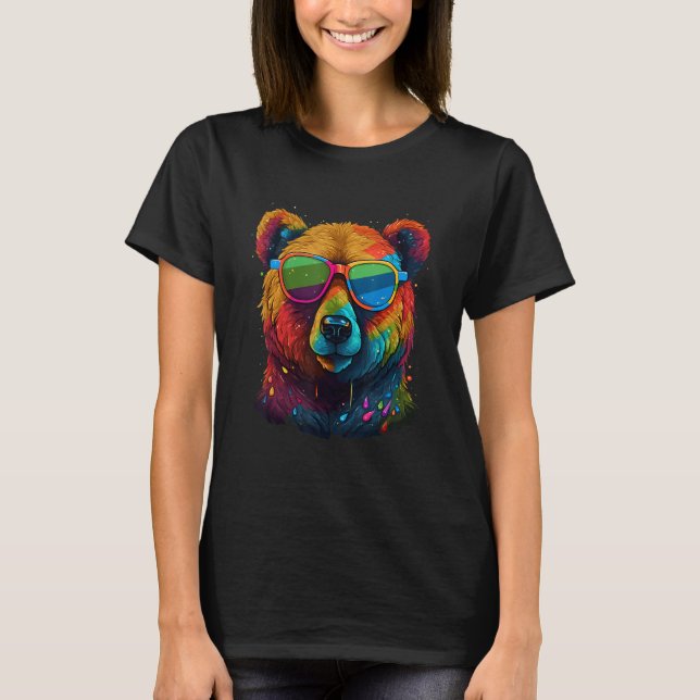 Camiseta Orgulho dos óculos solares do Urso Gay Bonito 2023 (Frente)