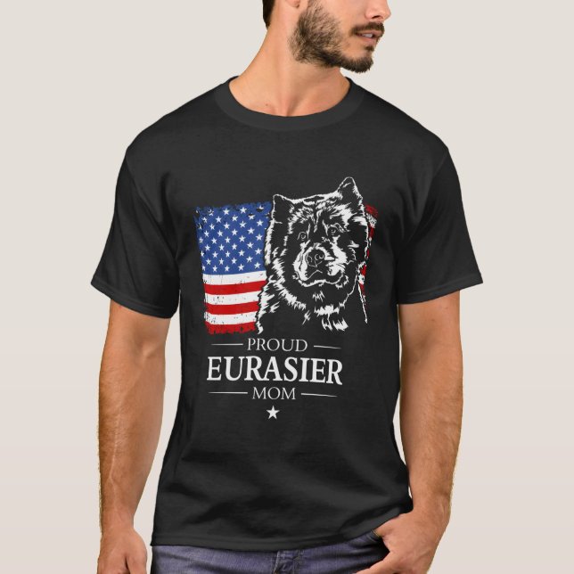Camiseta Orgulho Eurasier Mãe Americana Bandeira Patriota G (Frente)