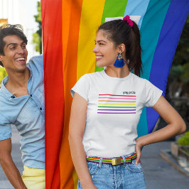 Camiseta Orgulho Gay Arco-íris Listras Finas Feminino Branc