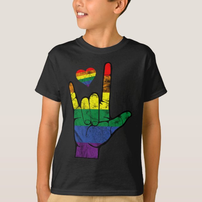 Camiseta Orgulho gay ASL - Linguagens de sinais LGBT Defici (Frente)