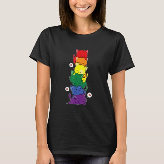 Camiseta Orgulho gay Cat Lgbt Cats Pile Frio Arco-íris Cujo (Frente)