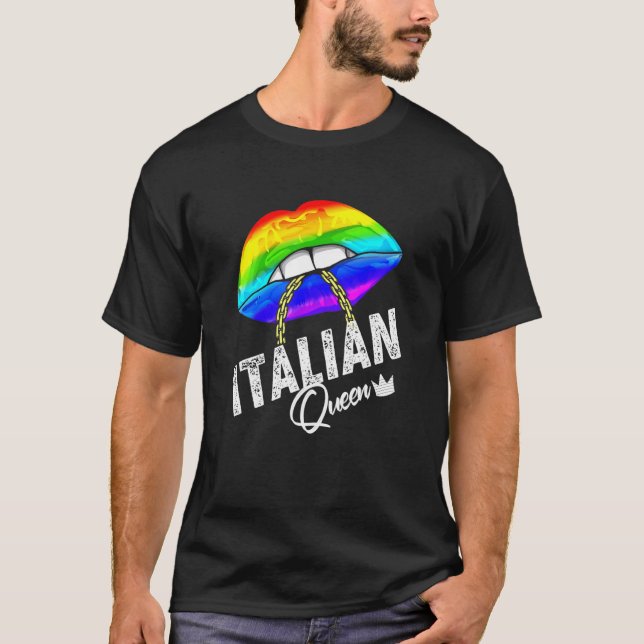 Camiseta Orgulho gay da Rainha italiana Lábios Rainbow Me (Frente)