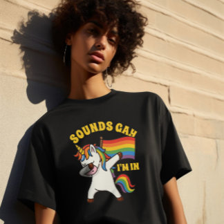 Camiseta Orgulho gay Dabbing Unicorn with Flag