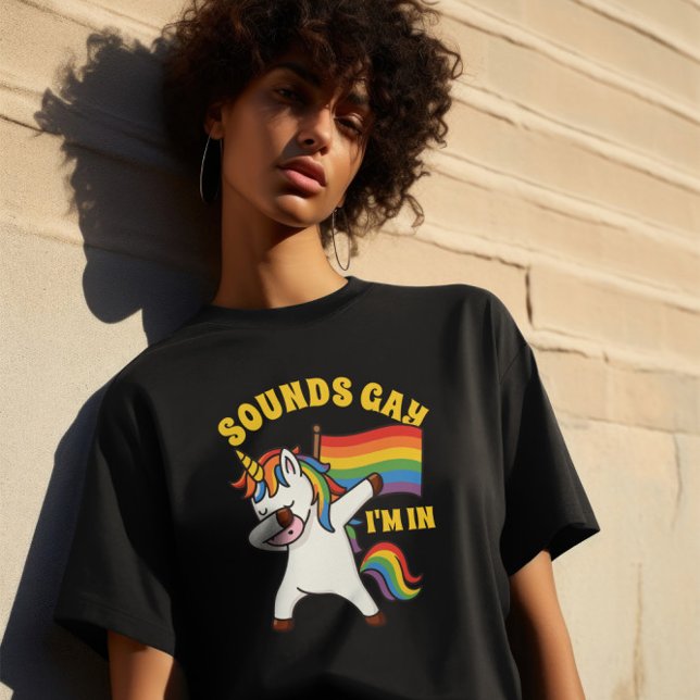 Camiseta Orgulho gay Dabbing Unicorn with Flag (Gay Pride Dabbing Unicorn With Flag T-Shirt by Ricaso. Sounds gay, I'm in)
