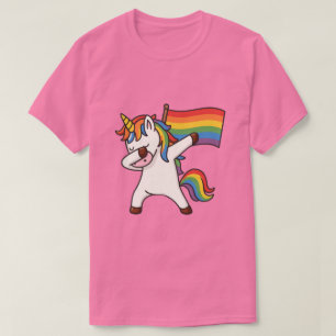 Camiseta Orgulho gay Dabbing Unicorn with Flag