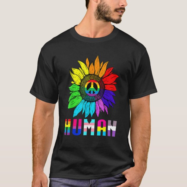 Camiseta Orgulho gay de Bandeira do Arco-Íris de Girassol H (Frente)