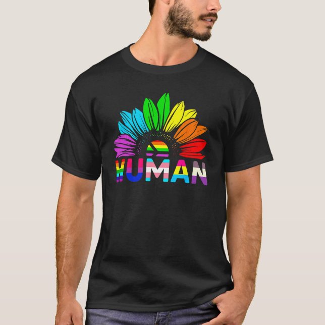 Camiseta Orgulho gay de Bandeira LGBT de Girassol Humano (Frente)