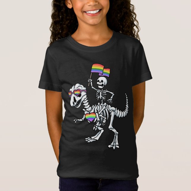 Camiseta Orgulho gay de esqueleto de Rex T Rex LGBT Hallowe (Frente)