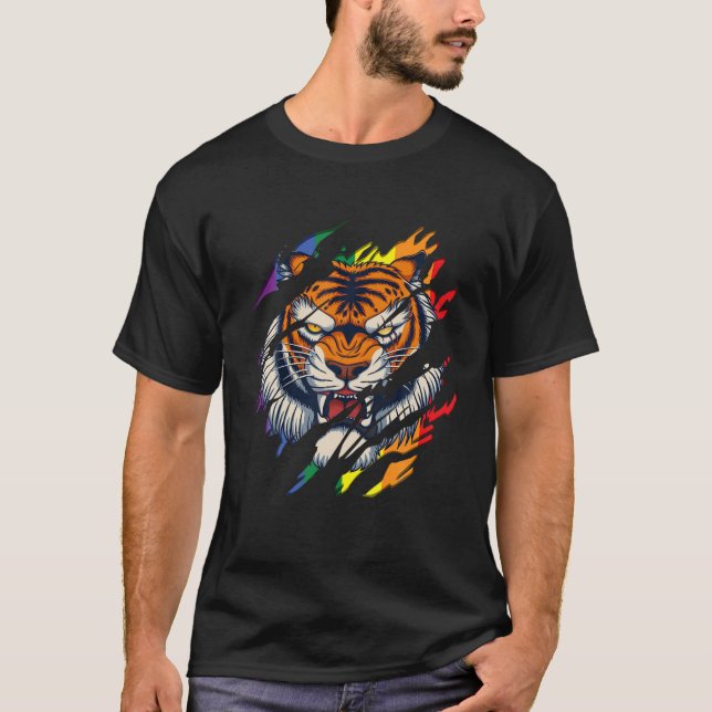 Camiseta Orgulho gay de Tigre LGBT de Bengala (Frente)
