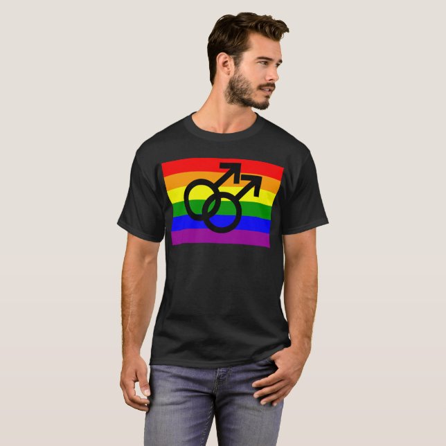Camiseta Orgulho gay dois homens - Símbolos de marte - arco (Frente Completa)
