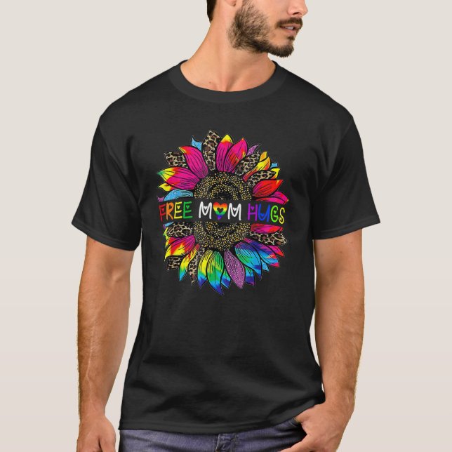 Camiseta Orgulho gay Free Mãe Abraça Sunflower Lepard Rainb (Frente)