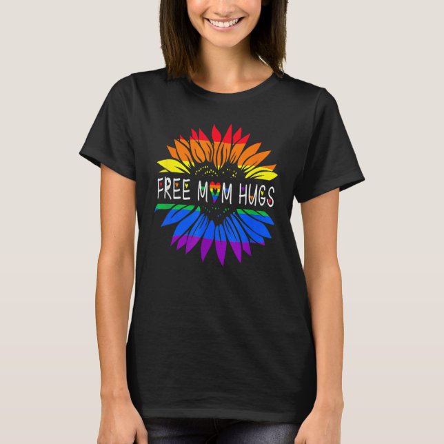 Camiseta Orgulho gay Free Mãe Hugs Lgbt Daisy Rainbow Flowe (Frente)