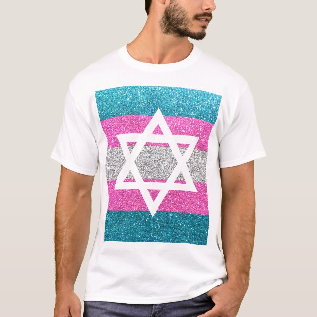 Camiseta Orgulho gay Glitter Transexual Jewish Star de Davi (Frente)