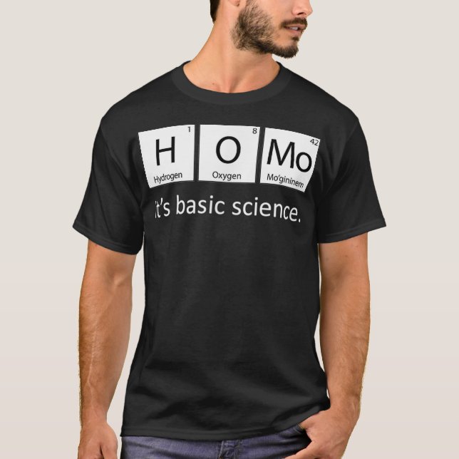 Camiseta orgulho gay Homo Sua Mesa Periódica de Ciência Bás (Frente)
