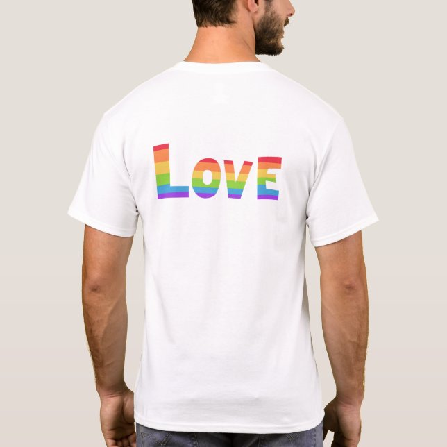 Camiseta Orgulho gay LGBT bandeira arco-íris Love is Love L (Verso)