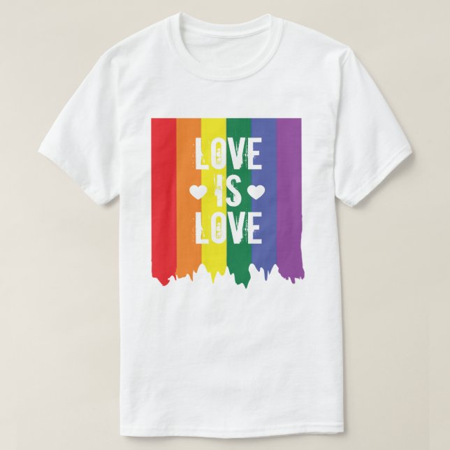 Camiseta Orgulho gay LGBT Rainbow Paint Love is Love (Frente do Design)