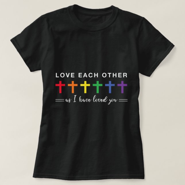Camiseta Orgulho gay LGBTQ Arco-Íris Cristão Cruzado Ama Ea (Frente do Design)