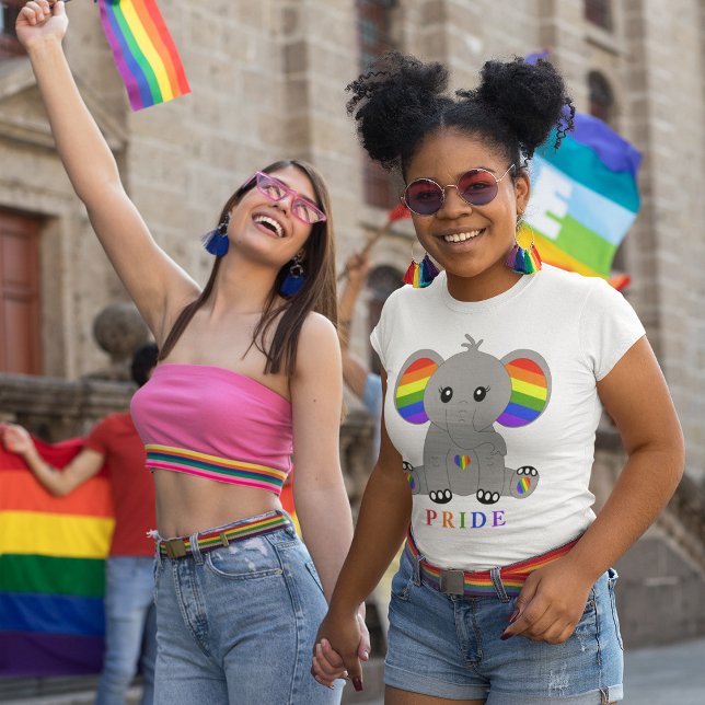 Camiseta Orgulho gay LGBTQ - elefante giro com bandeira arc (Criador carregado)