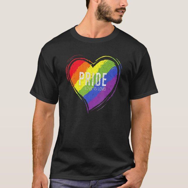 Camiseta Orgulho gay Love Is Love Heart Rainbow Flag Paint  (Frente)